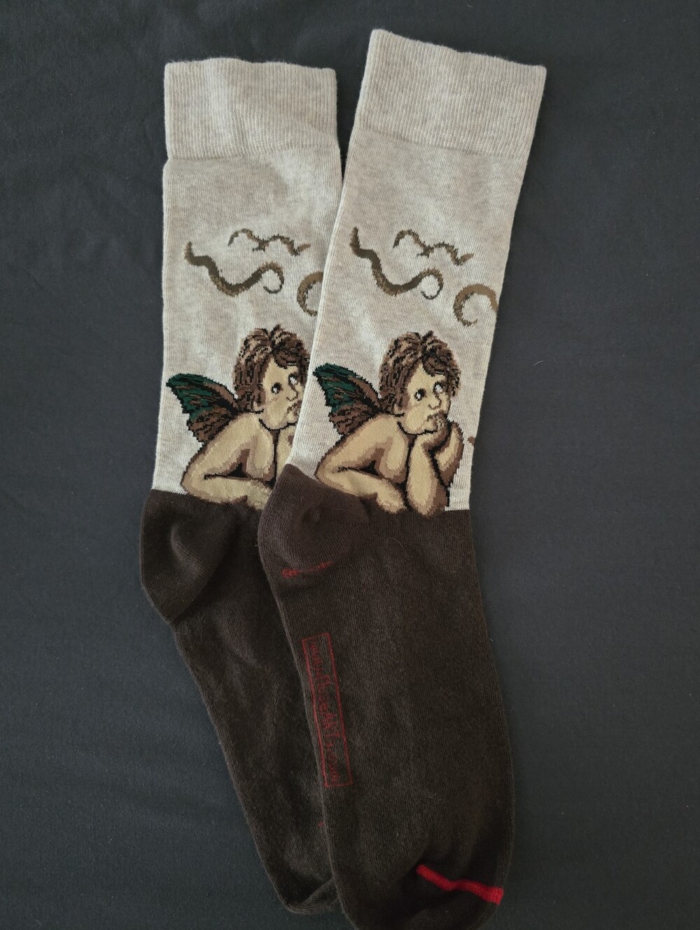 Muse Art Men's Angel Graphic Crew Socks in Beige and Brown
